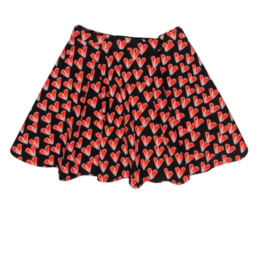 Pinko - Black & Pink Diamond Heart Print Flare Skirt Sz S