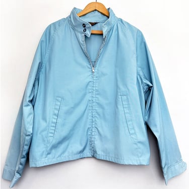 60s Light Blue Harrington Jacket Vintage 1960s Mid Century 50" Chest, Baby Sky Blue Cotton Canvas Zipper Front Rockabilly 1950s Men's Large 