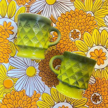 Vintage Green Ombre Pair of Fire king Kimberly Mugs /Anchor Hocking Fire King / Set of Two 