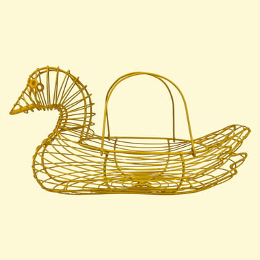 Vintage Wire Duck Basket Retro 1980s Farmhouse + Yellow + Egg Collection + Bent Metal Frame + Kitchen Storage + Home Decor + Bird Decoration 