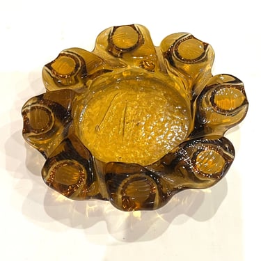 American Midcentury Textured Amber Glass Ashtray Brutalist