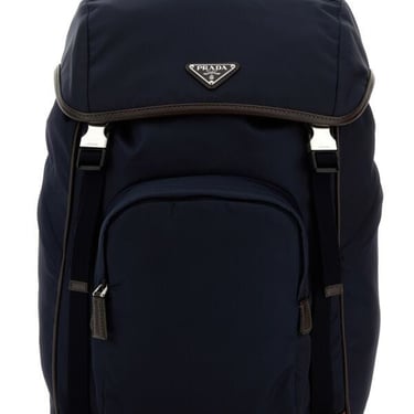 Prada Men Two-Tone Leather And Re-Nylon Backpack