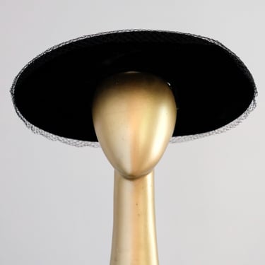 Elegant 1950's Velvet Noir Wide Brim Hat / OS