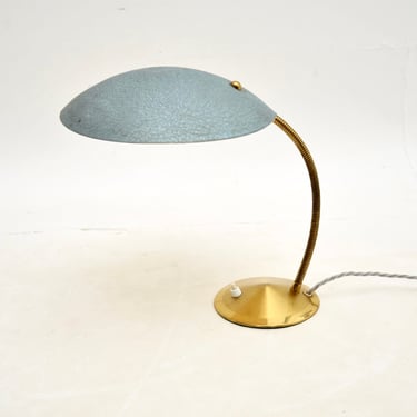 Vintage French Enamelled Tole and Brass Desk Lamp