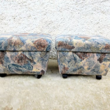 1 of 2 Vintage Mid Century Cushion Stools /Mid Century Ottomans / Textile Ottomans/ Vintage Furniture/ Foot Stools/ Modern Ottomans / 90s 