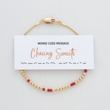Chasing Sunsets Morse Code Bracelet in 14K Gold filled or Sterling Silver, Hidden Message Bracelet for the Beach Lover, Waterproof Bracelet 