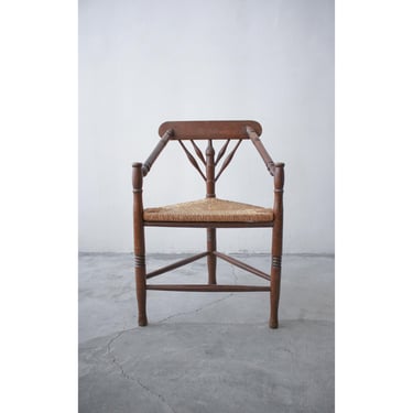 Antique Dutch Oak and Rush Turner's Chair 