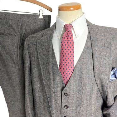 Vintage  3pc 100% WOOL FLANNEL Suit ~ 42 R ~ vest / waistcoat ~ pants / jacket / sport coat ~ Glen Plaid / Prince of Wales 
