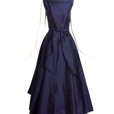 CATHERINE REGEHR- Navy Taffeta Belted Ballgown, Size 8