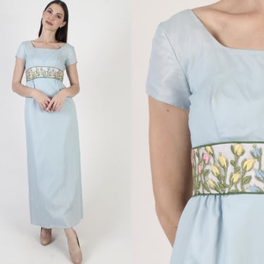 Emma Domb Wedding Dress, Vintage 50s Bridal Gown, Embroidered Floral Maxi, Mid Century Modern 