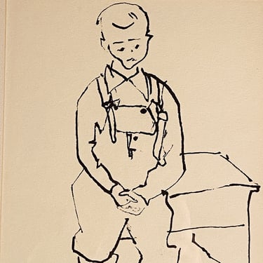 1950s Exhibition Artwork of Boy in Overalls by Etta Wolpert with Provenance - 1954 Drawing - Minneapolis Institute of Art - Titled 