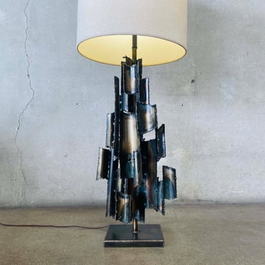 Italian Torch Cut Brutalist Table Lamp by Marcello Fantoni
