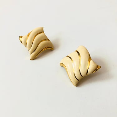 Vintage Cream Enamel Earrings 