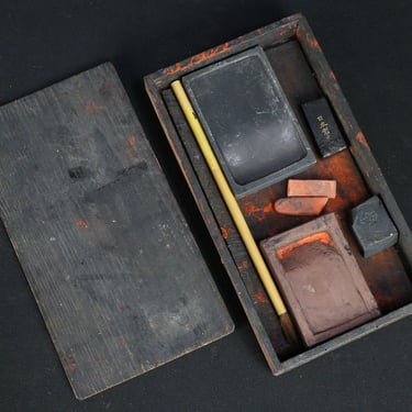 Japan school vintage Zen writing set portable Suzuri-bako 1925 