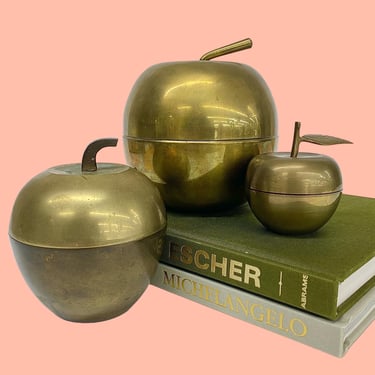 Vintage Apple Nesting Jars Retro 1970s Mid Century Modern + Gold Metal/Brass + Set of 3 + Fruit + Home Decor + Hidden Storage + Organization 