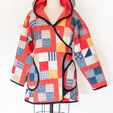 1970s Quilted Jacket Hooded Cotton S 