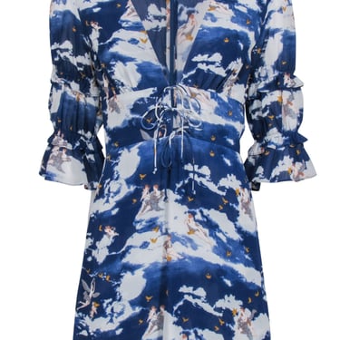 Reformation - Blue Angel Print V-Neckline Dress Sz 4