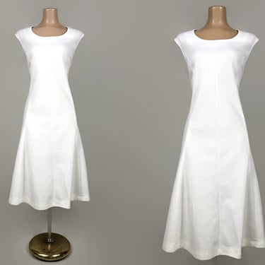 VINTAGE 60s 70s White Textured Fit N Flare Dress | 1960s 8 Gore Scooter Dress With Princess Seams |  Plus Size Tennis Chic 