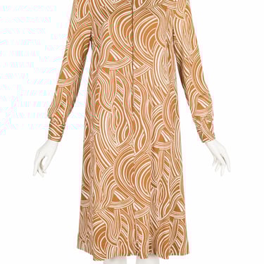 Diane von Furstenberg 1975 Swirl Print Cotton Jersey Vintage Mock Neck Dress Sz M 