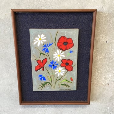 Mid Century Modern Tile Picture Poppies / Daisy's