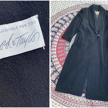 Vintage ‘80s Marvin Richards for Lord &amp; Taylor black cashmere and wool coat | maxi length, shawl collar, ladies M/L 