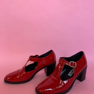 Vintage 90s Red Patent Report Mary Janes 
