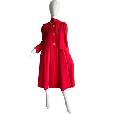 1950s Pauline Trigere Dress Coat / Vintage Mod Swing Coat / 50s Wool Scarf Coat Medium 