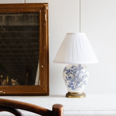 antique french porcelain lamp with brass footing