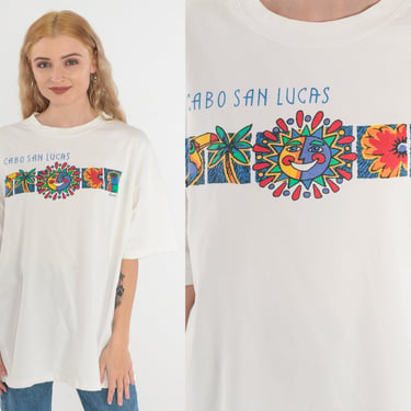 Cabo San Lucas Shirt Y2K Mexico T-Shirt Celestial Sun Floral Palm Tree Tropical Bird Flower Graphic Tee Tourist White Vintage 00s 2xl xxl 
