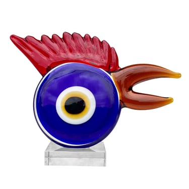 Vintage Modern Abstract Blown Art Glass Big Eye Rooster Chicken Sculpture