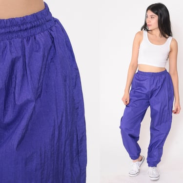 Purple Track Pants 90s Nylon Jogging Pants Warmup Track Suit Athletic Retro Gym Running Joggers Swishy Workout Basic Vintage 1990s Medium M 