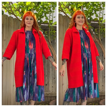 Vintage 1960’s Long Red Knit Cardigan 