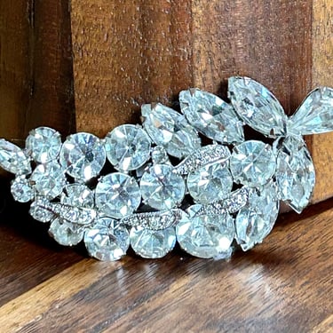 Vintage Weiss Brooch Rhinestone Sparkly Clear Stones Statement Pin Signed Retro 1950s Mid Century Jewelry 