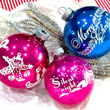 VINTAGE: 3pcs - Shiny Brite Glass Christmas Ornament Holiday Ornaments - SKU 