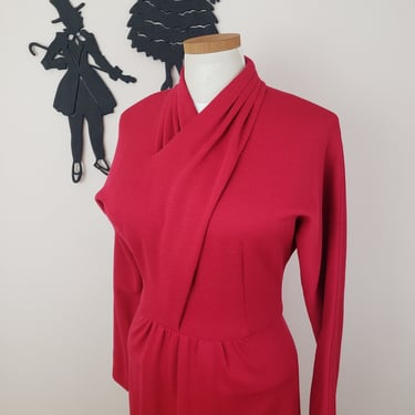 Vintage 1960's Red Knit Dress / 60s Day Dress L 