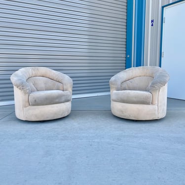 1970s Mid Century Barrel Chairs Styled After Milo Baughman 