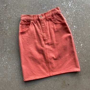Vintage 80s Denim Skirt / Orange Denim Skirt / Orange Jean Skirt / Peach Denim Skirt Small 