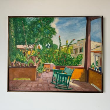 1943 Pura Arias De Arroyo  Impressionist Tropical Terrace Landscape Oil Painting, Framed 