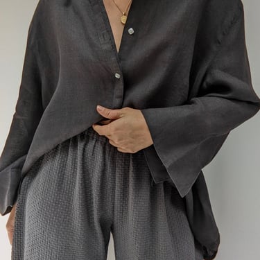 Vintage Onyx Linen Tunic Blouse