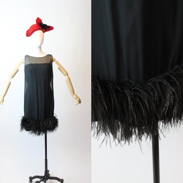 1960s MARABOU feather silk chiffon COCKTAIL dress small | new fall winter 