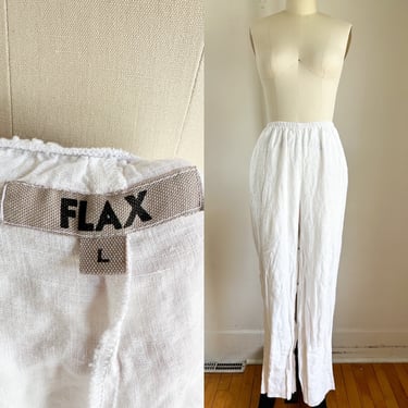 Vintage White FLAX Linen Pants / L 