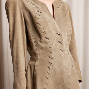 THIERRY MUGLER 80s Taupe Suede Whip Stitched Jacket