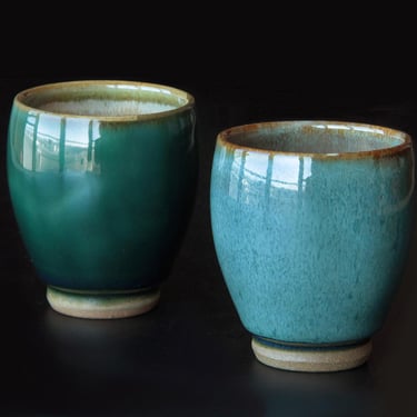 Rare Otaru Kiln Pottery | Green Glaze Japanese Tea Cup 