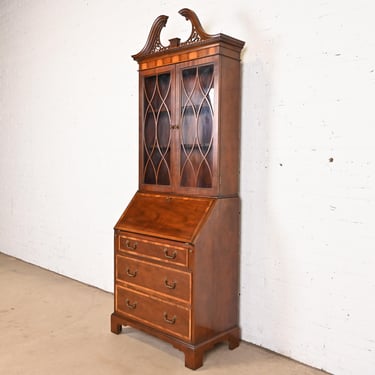 Baker Furniture Georgian Banded Mahogany Drop Front Secretary Desk With Bookcase Hutch