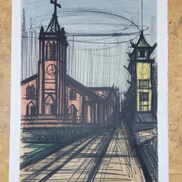 Pencil Signed Lithograph Church by Bernard Buffet 