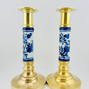 Blue and White with Brass Candlesticks 