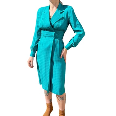 Vintage 90s Liz Claiborne Teal 100% Silk Floral Mini Collared Dress Sz S 