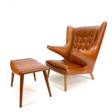 Hans Wegner Papa Bear Chair &amp; Ottoman for A.P. Stolen Denmark, 1950's