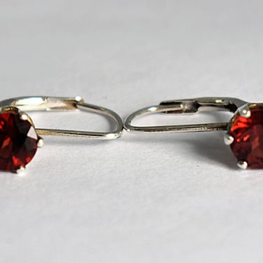 Dainty 60's pyrope garnet sterling bling earrings, classic round red gems 925 silver rigid dangles 