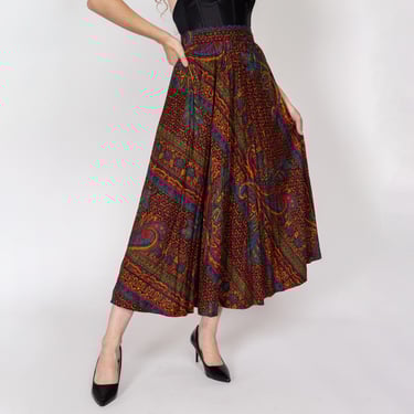 Large 80s Baroque Jewel Tone Floral Maxi Skirt | Vintage High Waisted A Line Boho Skirt 